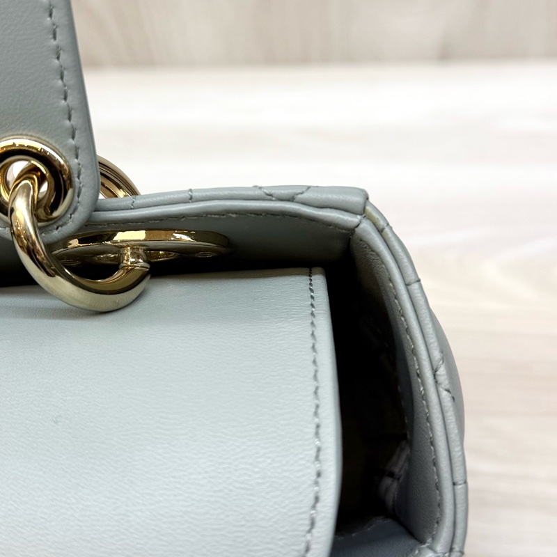 DIOR霧霾藍灰藤格紋小牛皮Lady Dior黛妃包M0538-15