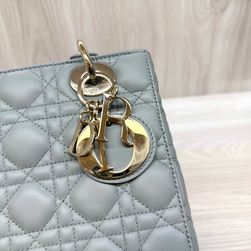 DIOR霧霾藍灰藤格紋小牛皮Lady Dior黛妃包M0538-18