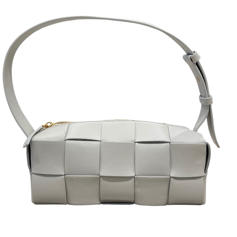 BOTTEGA VENETA 寶緹嘉 SMALL BRICK CASSETTE HOBO BAG 編織格紋肩背包 羊皮 灰色 金釦-1