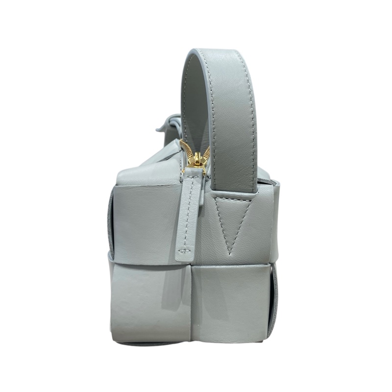 BOTTEGA VENETA 寶緹嘉 SMALL BRICK CASSETTE HOBO BAG 編織格紋肩背包 羊皮 灰色 金釦-2