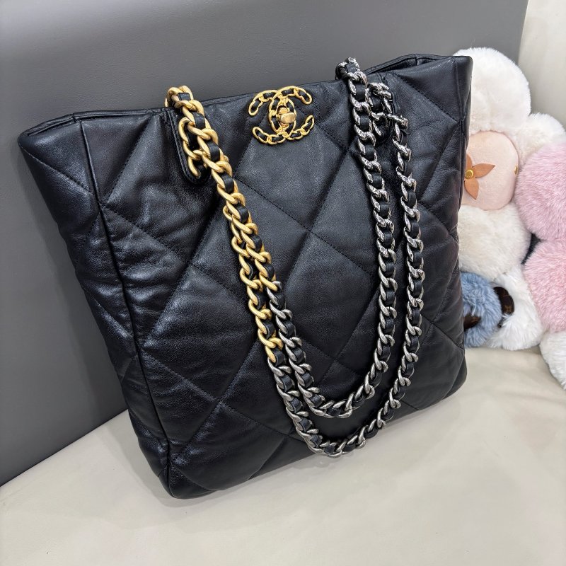 芯片款 香奈兒/Chanel 黑色19bag購物袋托特包-5