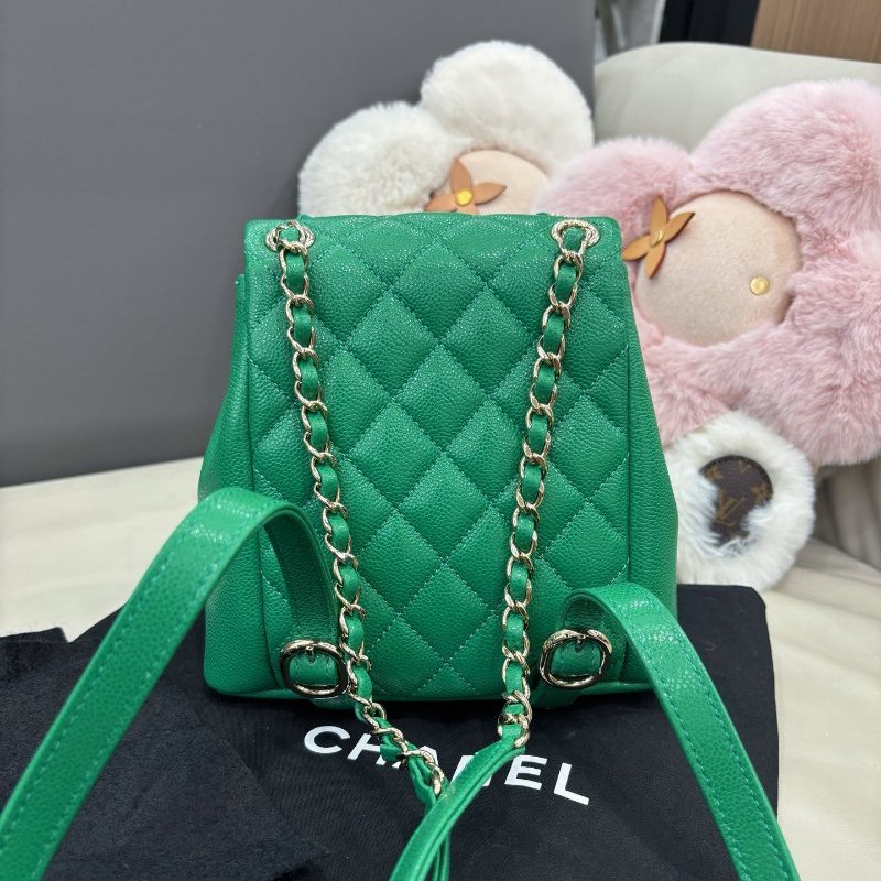 近新品 香奈兒/Chanel 荔枝紋牛皮綠色金扣Duma青蛙小號後背包 芯片款-1