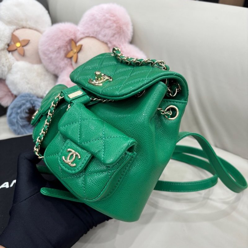 近新品 香奈兒/Chanel 荔枝紋牛皮綠色金扣Duma青蛙小號後背包 芯片款-2