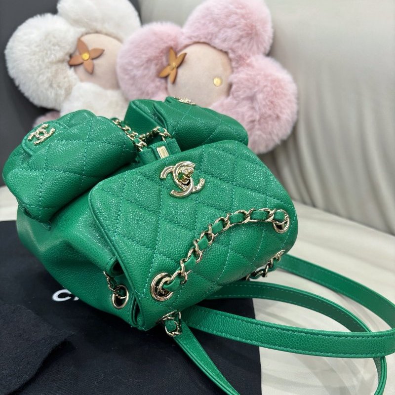 近新品 香奈兒/Chanel 荔枝紋牛皮綠色金扣Duma青蛙小號後背包 芯片款-4