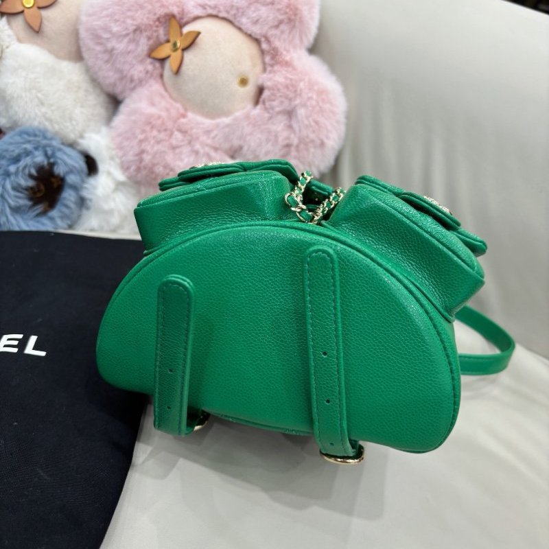 近新品 香奈兒/Chanel 荔枝紋牛皮綠色金扣Duma青蛙小號後背包 芯片款-5