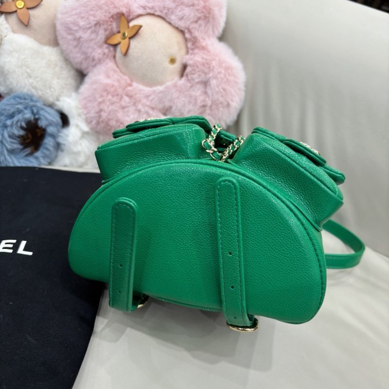 近新品 香奈兒/Chanel 荔枝紋牛皮綠色金扣Duma青蛙小號後背包 芯片款-8