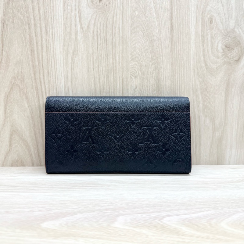 LV海軍藍牛皮壓紋滾紅邊信封式長夾M62125-1