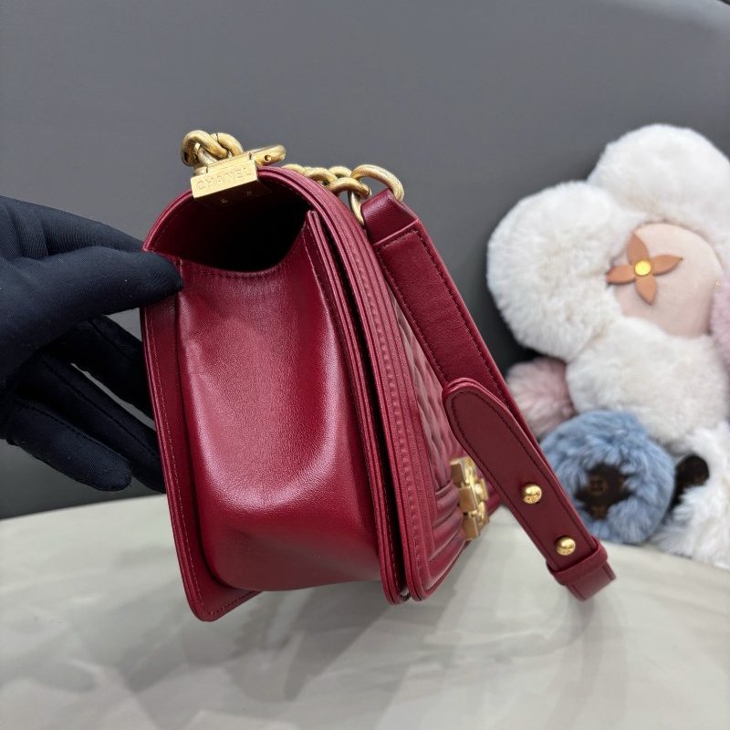 香奈兒/Chanel 酒紅色金扣leboy中號牛皮鏈條包-2