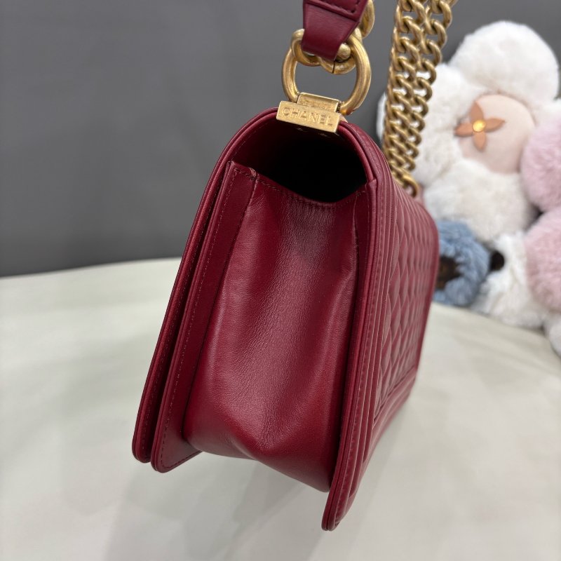 香奈兒/Chanel 酒紅色金扣leboy中號牛皮鏈條包-3