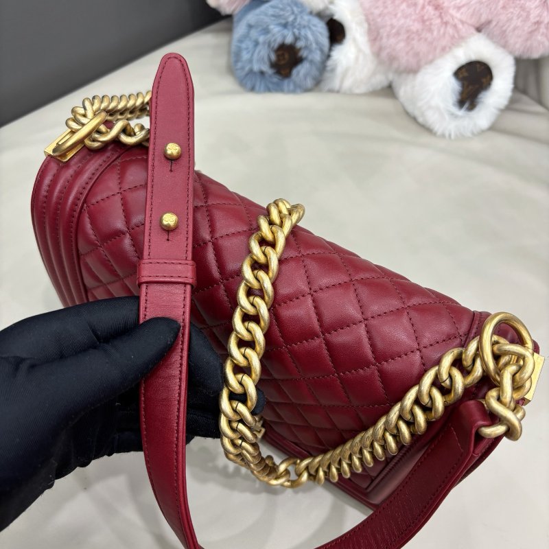 香奈兒/Chanel 酒紅色金扣leboy中號牛皮鏈條包-4