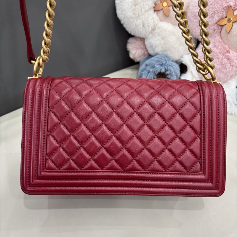 香奈兒/Chanel 酒紅色金扣leboy中號牛皮鏈條包-7