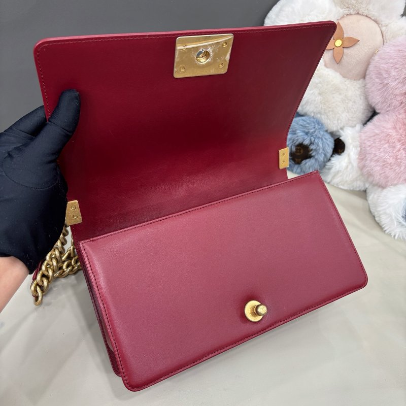 香奈兒/Chanel 酒紅色金扣leboy中號牛皮鏈條包-9