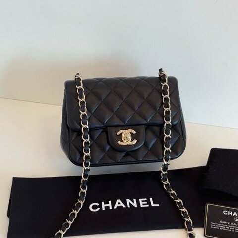 近新品 香奈兒/Chanel 黑金菱格CF方胖子鏈條包