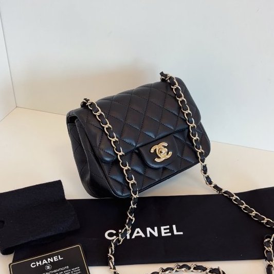 近新品 香奈兒/Chanel 黑金菱格CF方胖子鏈條包-2
