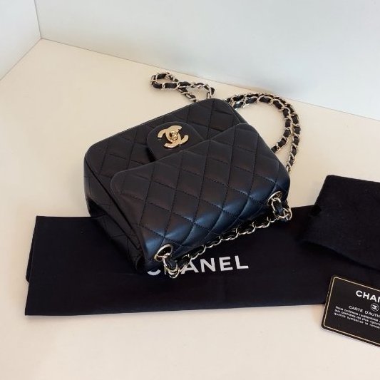 近新品 香奈兒/Chanel 黑金菱格CF方胖子鏈條包-4