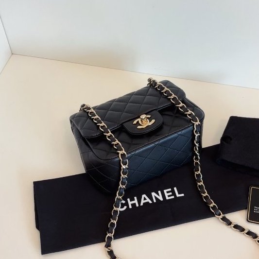 近新品 香奈兒/Chanel 黑金菱格CF方胖子鏈條包-5