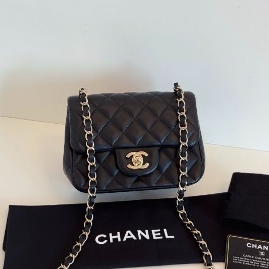 近新品 香奈兒/Chanel 黑金菱格CF方胖子鏈條包-6