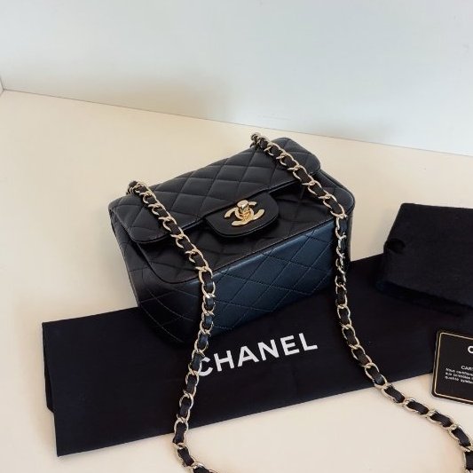 近新品 香奈兒/Chanel 黑金菱格CF方胖子鏈條包-8
