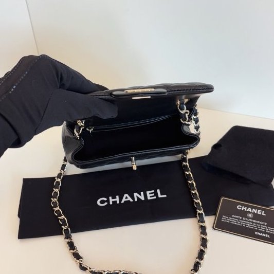 近新品 香奈兒/Chanel 黑金菱格CF方胖子鏈條包-9