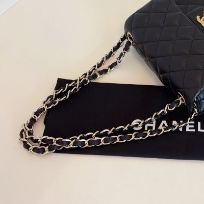 近新品 香奈兒/Chanel 黑金菱格CF方胖子鏈條包-10