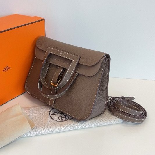 閒置新 Hermes愛馬仕 大象灰金扣Halzan25 手提包-3