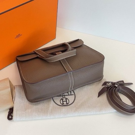 閒置新 Hermes愛馬仕 大象灰金扣Halzan25 手提包-5