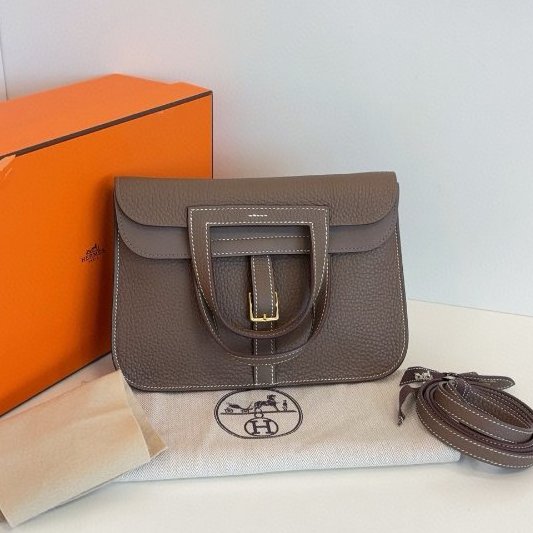 閒置新 Hermes愛馬仕 大象灰金扣Halzan25 手提包-6