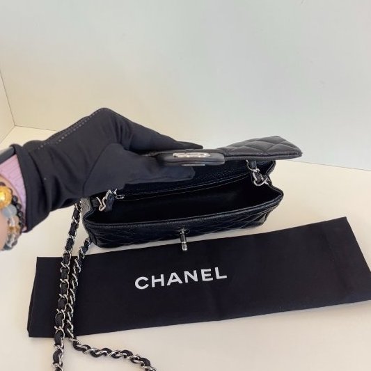 香奈兒/Chanel 黑銀荔枝皮CF大mini 口蓋鏈條包-9