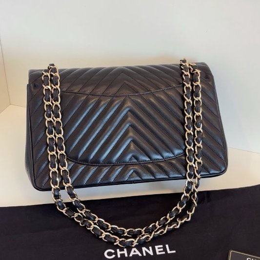 近新品 香奈兒/Chanel 經典CF黑金V紋 雙蓋紅內裡 Jumbo大號鏈條包-7
