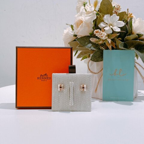 TW4599  Hermes Mini Pop H Earrings Marron Glacé/White x RGHW