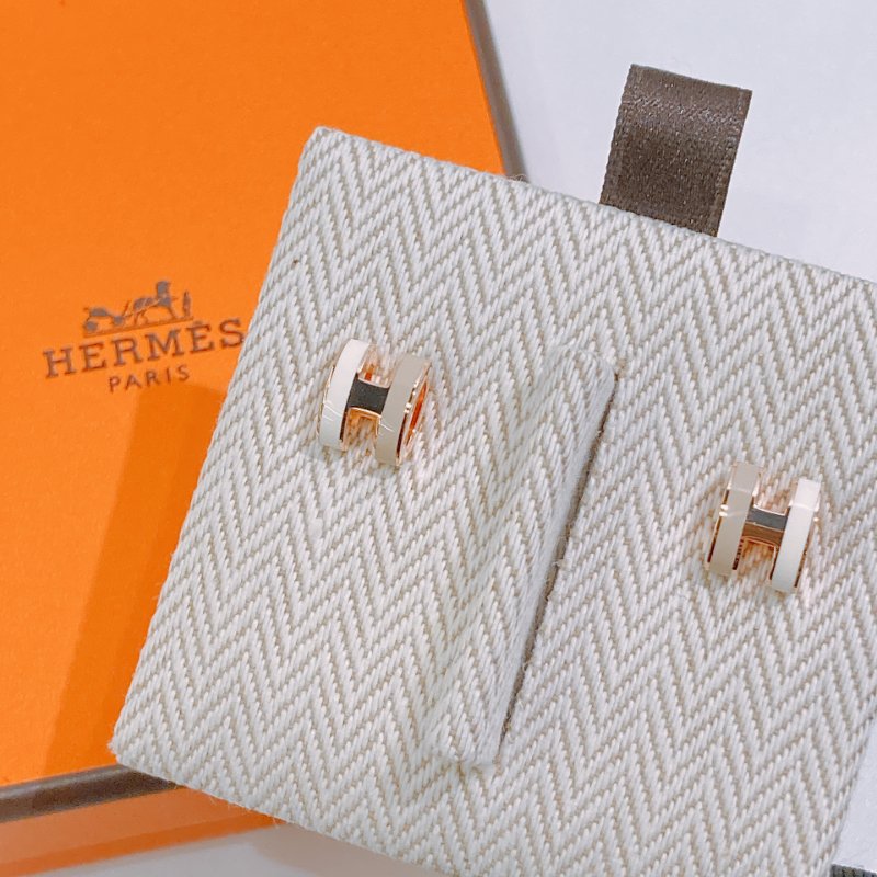 TW4599  Hermes Mini Pop H Earrings Marron Glacé/White x RGHW-1
