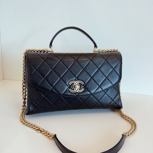 香奈兒/Chanel Trendy CC中號 黑金鏤空字母Kelly鏈條郵差包-0