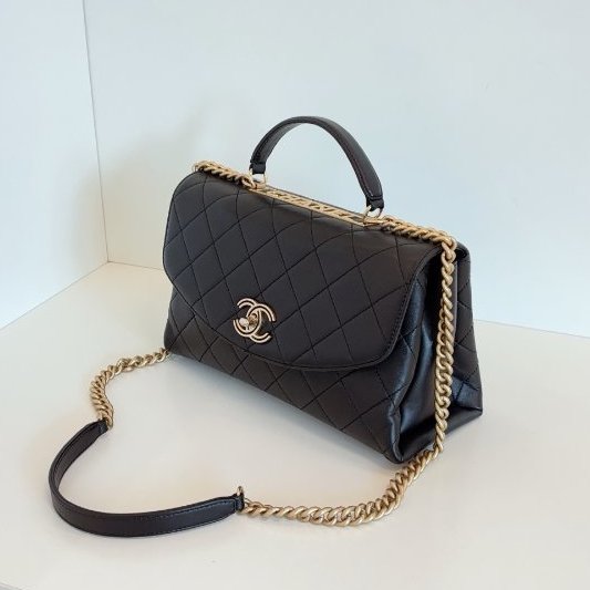 香奈兒/Chanel Trendy CC中號 黑金鏤空字母Kelly鏈條郵差包-3