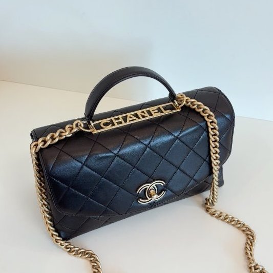 香奈兒/Chanel Trendy CC中號 黑金鏤空字母Kelly鏈條郵差包-4