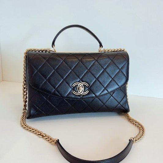 香奈兒/Chanel Trendy CC中號 黑金鏤空字母Kelly鏈條郵差包-6