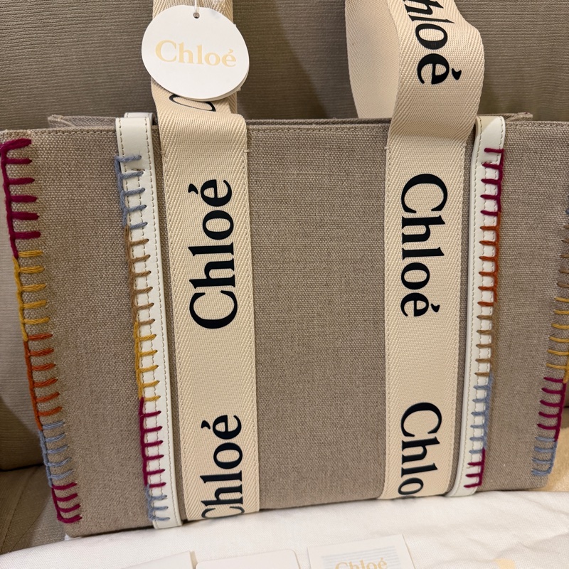 CHLOE 專櫃正品 彩色 線條 托特包 購物包 肩背包-8