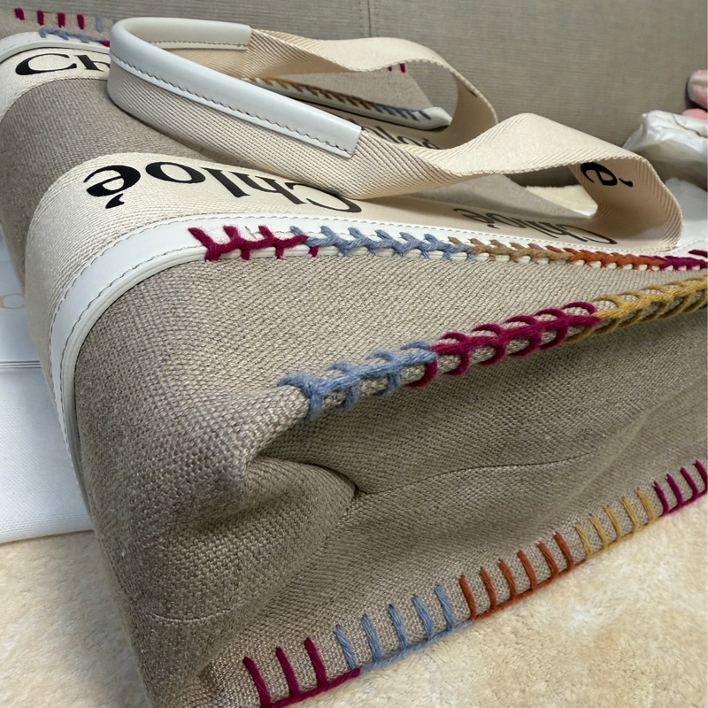 CHLOE 專櫃正品 彩色 線條 托特包 購物包 肩背包-9