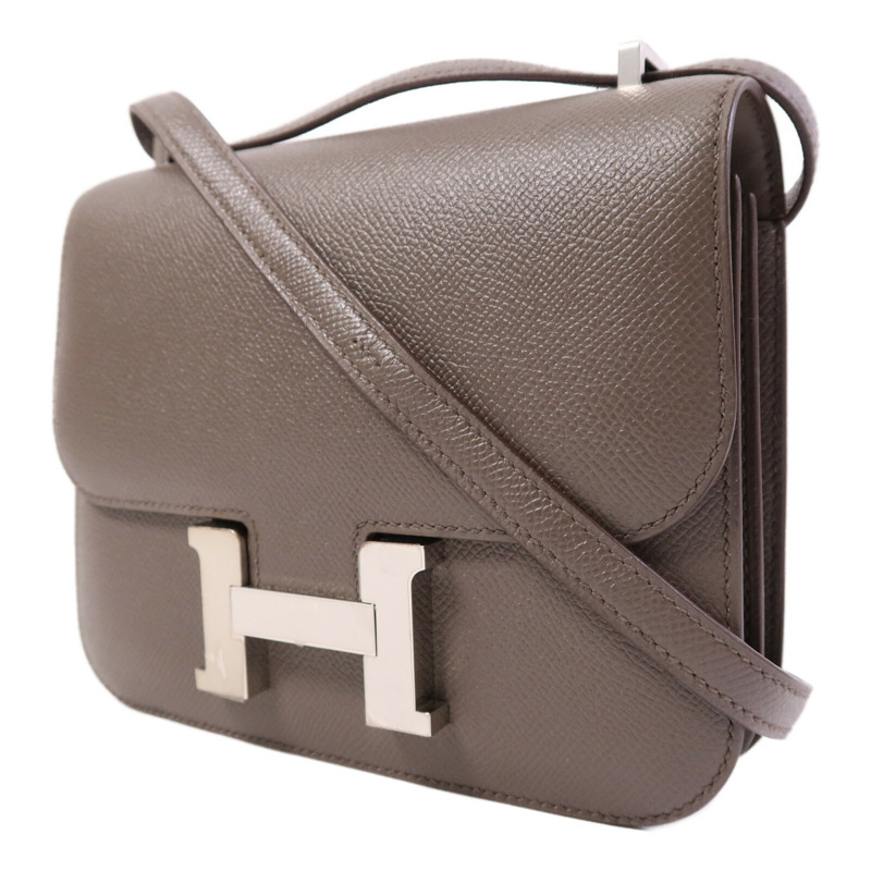 HERMES Epsom皮革Constance Mini銀扣肩背袋Etain-2