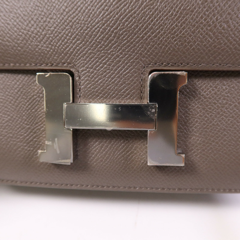 HERMES Epsom皮革Constance Mini銀扣肩背袋Etain-6