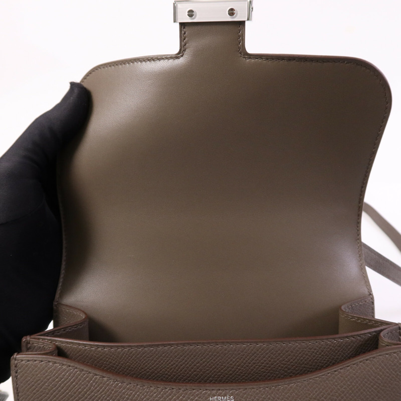 HERMES Epsom皮革Constance Mini銀扣肩背袋Etain-14