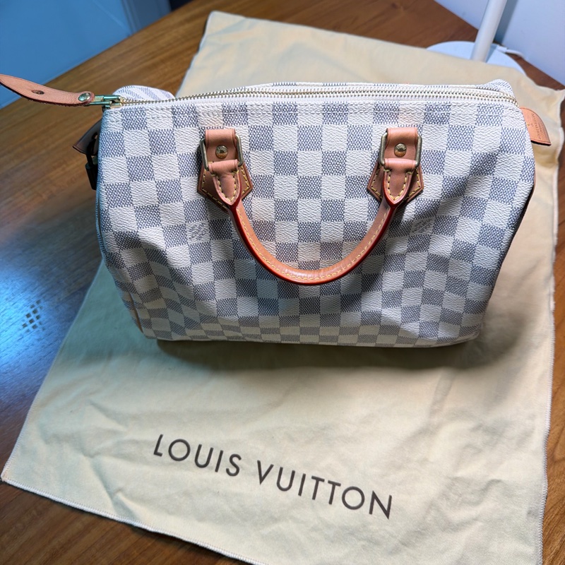 LV speedy 白棋盤格手提包-0