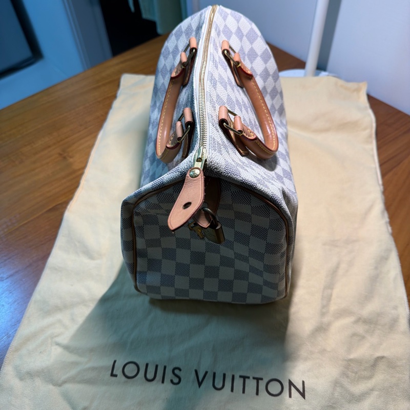 LV speedy 白棋盤格手提包-2