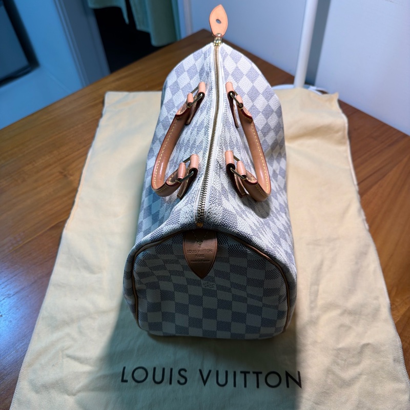 LV speedy 白棋盤格手提包-3