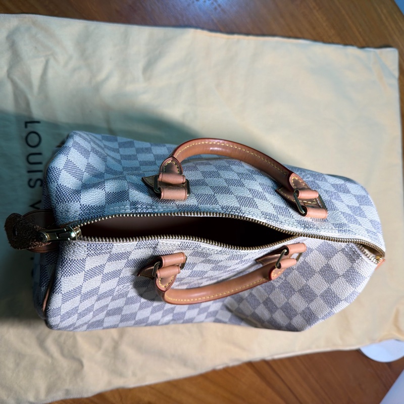 LV speedy 白棋盤格手提包-4