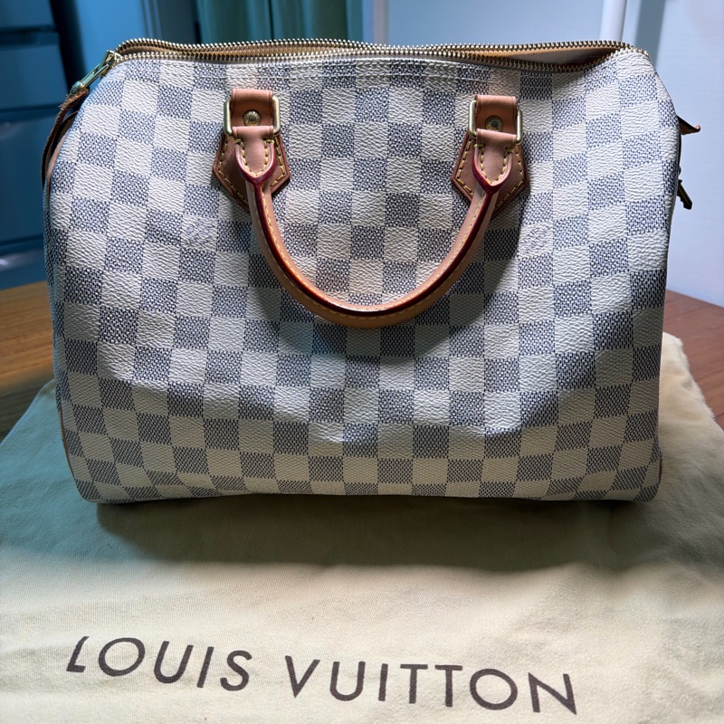 LV speedy 白棋盤格手提包-5