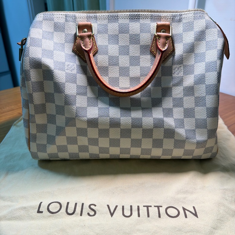 LV speedy 白棋盤格手提包-6