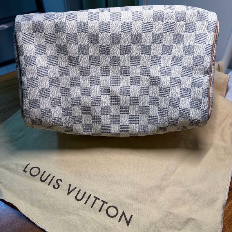 LV speedy 白棋盤格手提包-7
