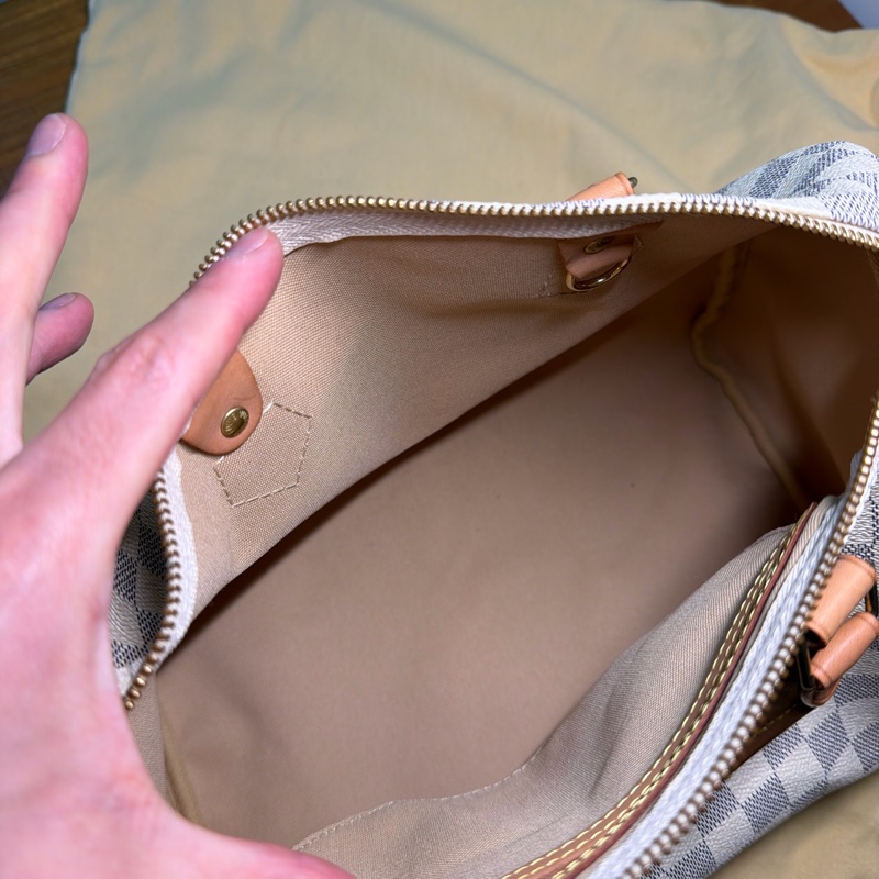 LV speedy 白棋盤格手提包-8