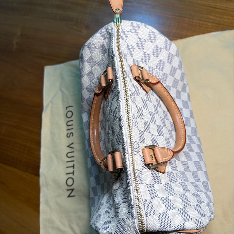 LV speedy 白棋盤格手提包-11