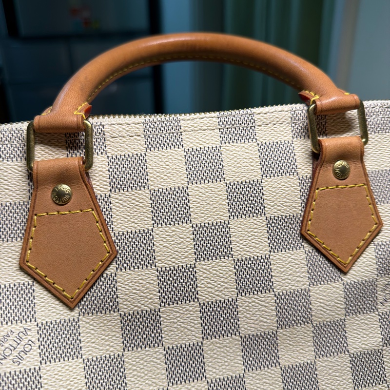LV speedy 白棋盤格手提包-12